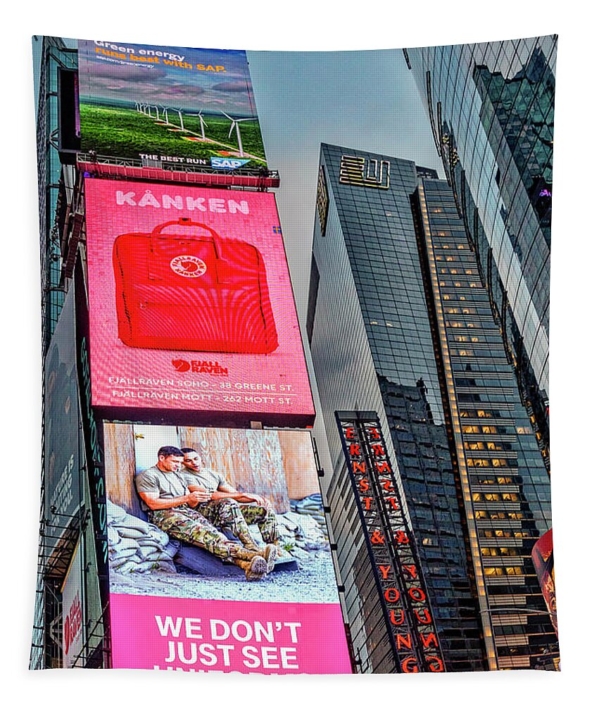 Times Square Tapestry featuring the photograph Times Square NYPD NYC by Susan Candelario