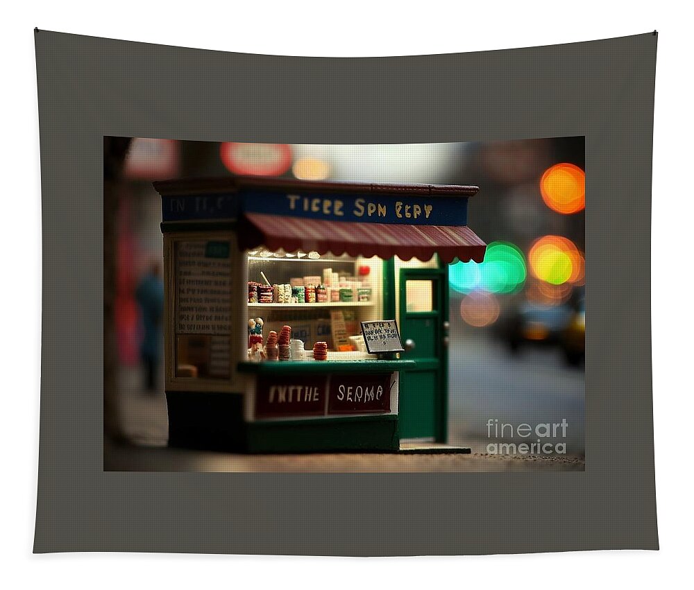 A Variety Of Jams Tapestry featuring the mixed media Tiny City Shop II by Jay Schankman