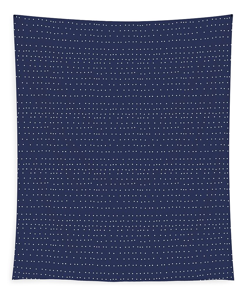 Dots Tapestry featuring the drawing Tiny White Dot Lines On Dark Blue by Ashley Rice