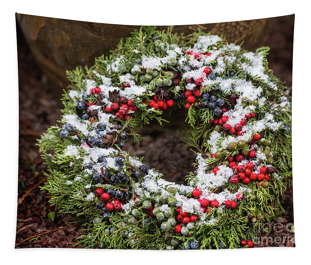 Wreath Tapestry featuring the photograph Tis The Season Wreath by Eva Lechner