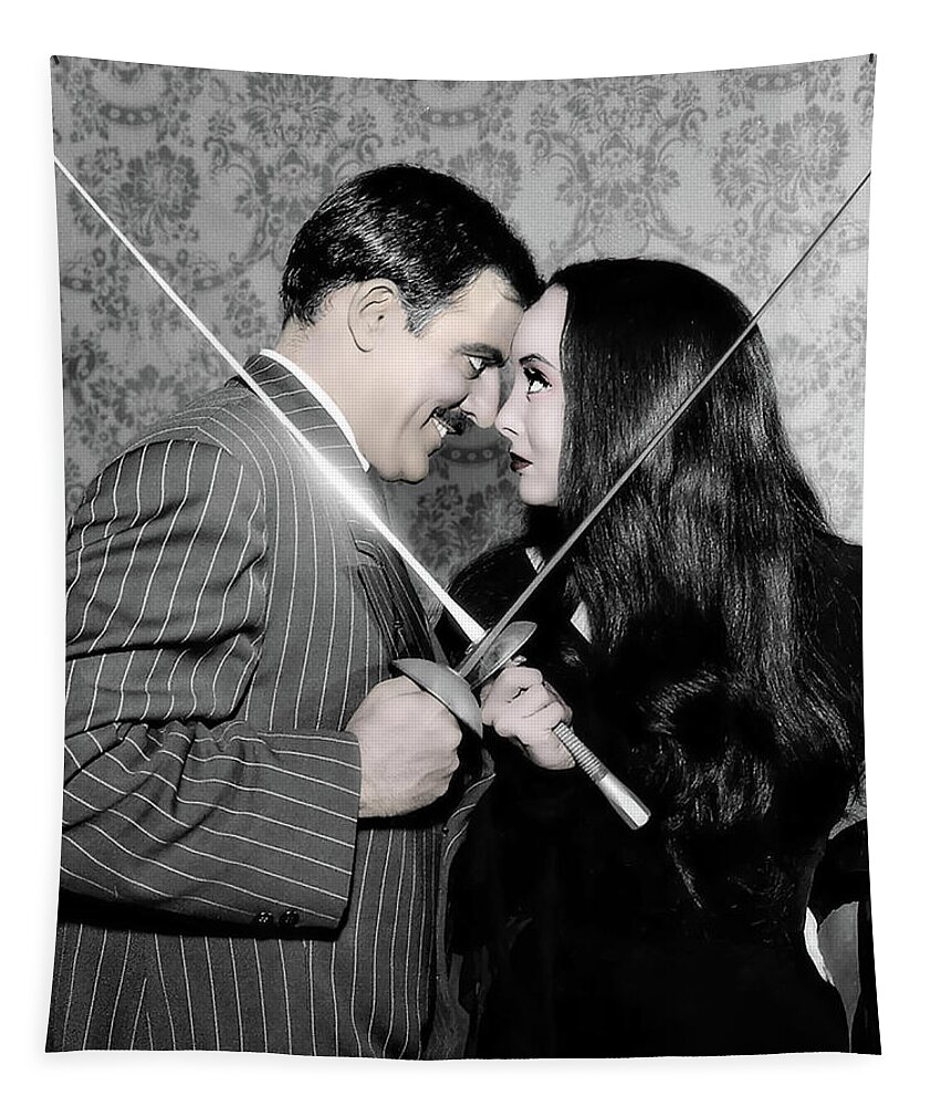 2d Tapestry featuring the digital art Tish And Gomez - The Addams Family by Brian Wallace