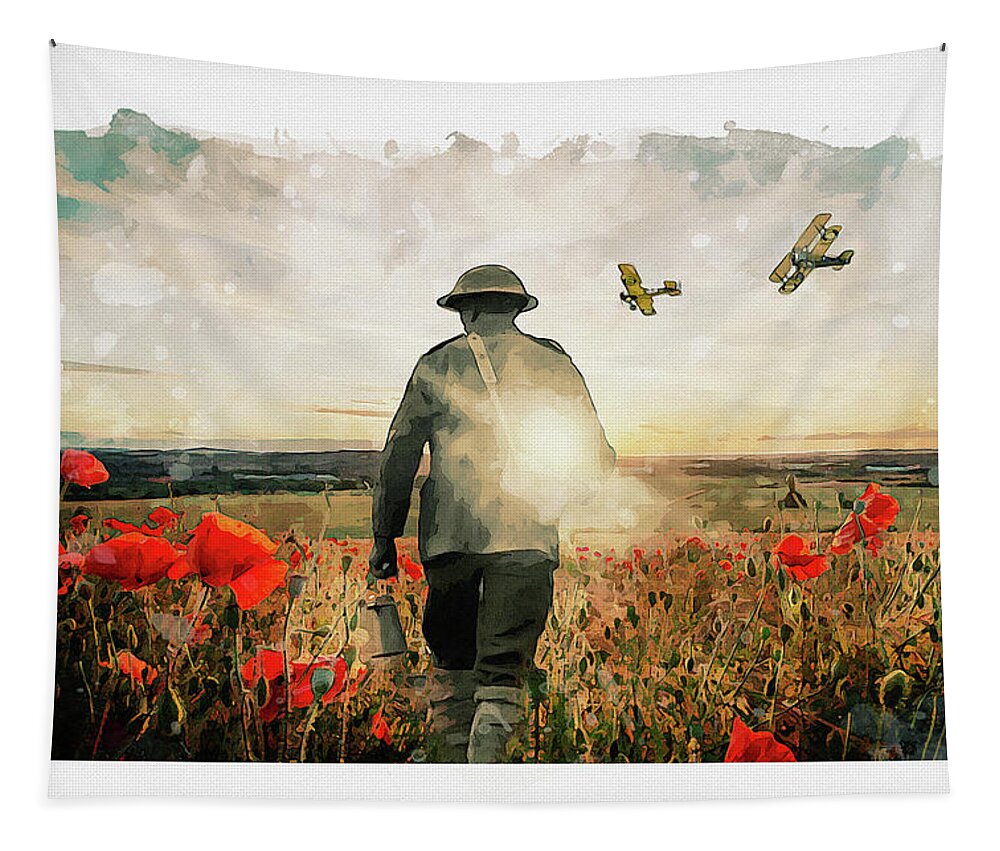Soldier Poppies Tapestry featuring the digital art To End All Wars by Airpower Art