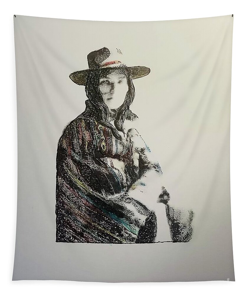 Portrait Female Blankets Native Tapestry featuring the painting To Know One Self by FeatherStone Studio Julie A Miller