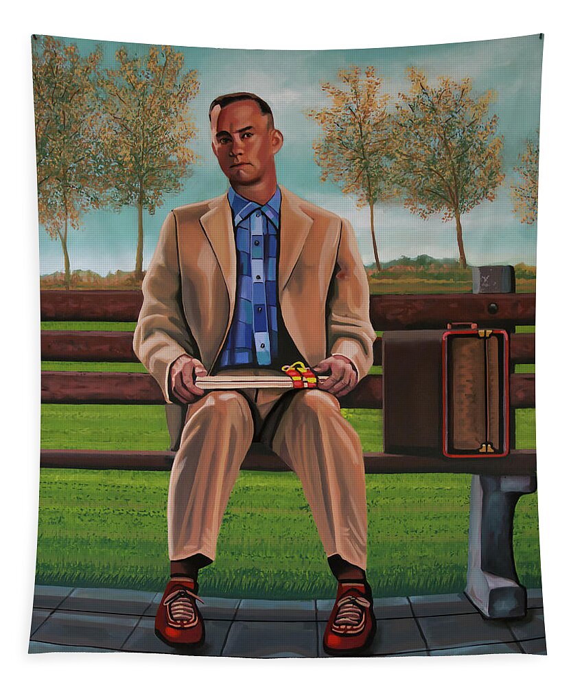 Forrest Gump Tapestry featuring the painting Tom Hanks in Forrest Gump Painting by Paul Meijering