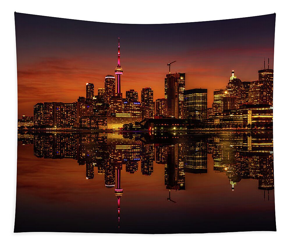 Cn Tower Tapestry featuring the photograph Toronto Gold Reflection by Dee Potter