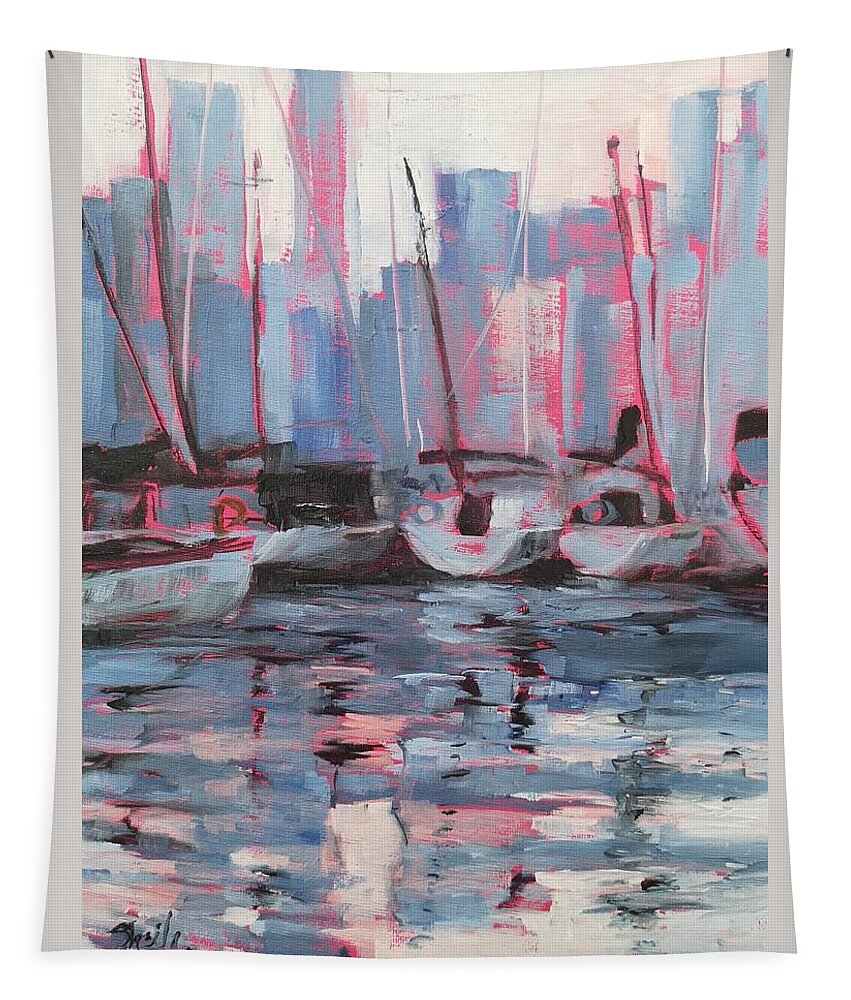 Toronto Harbour Tapestry featuring the painting Toronto Harbour by Sheila Romard