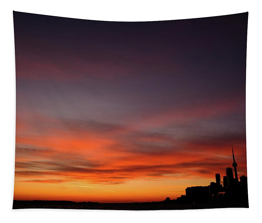 Toronto Tapestry featuring the photograph Toronto Sunset by Kreddible Trout