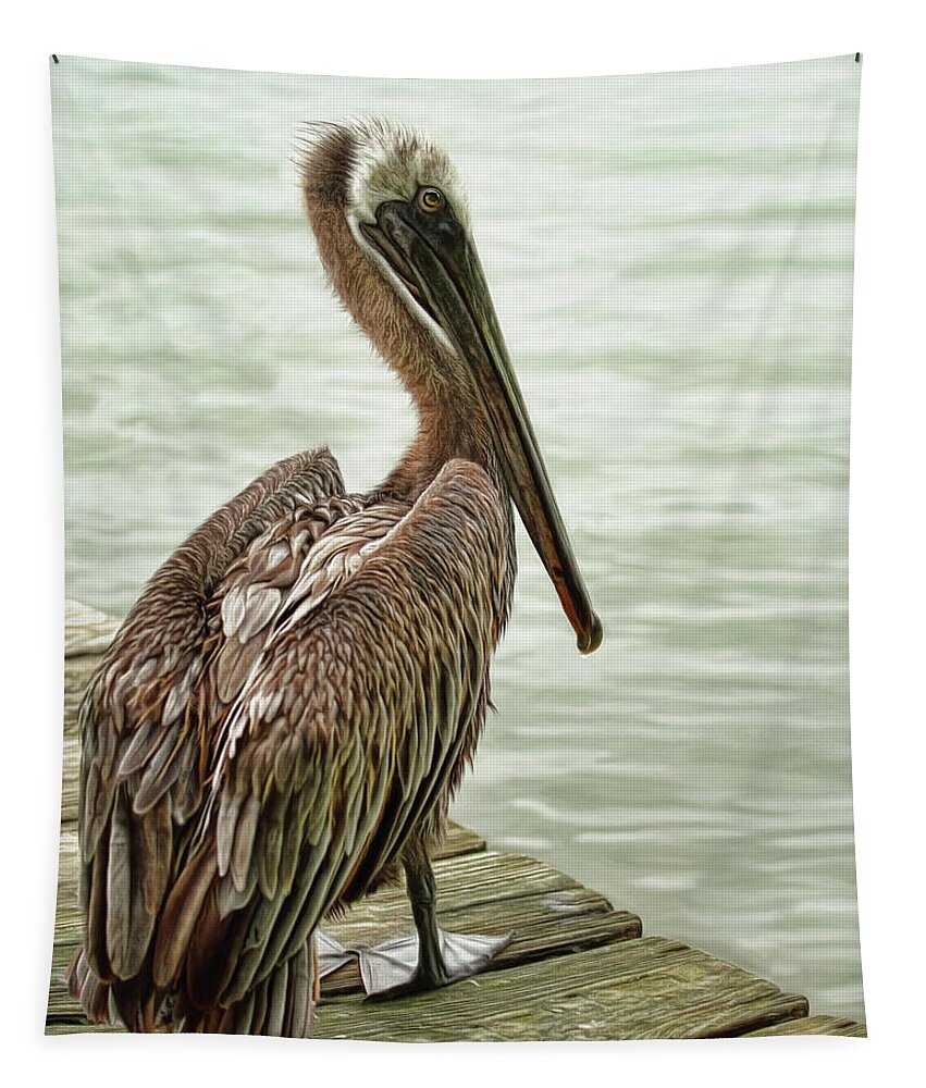 Pelican Tapestry featuring the photograph Tough Old Bird by Brad Barton