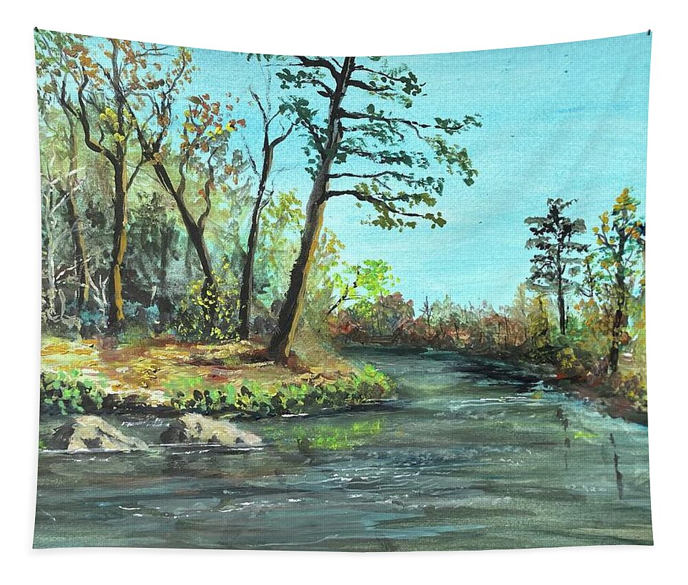 Towaliga River Tapestry featuring the painting Towaliga River by Larry Whitler