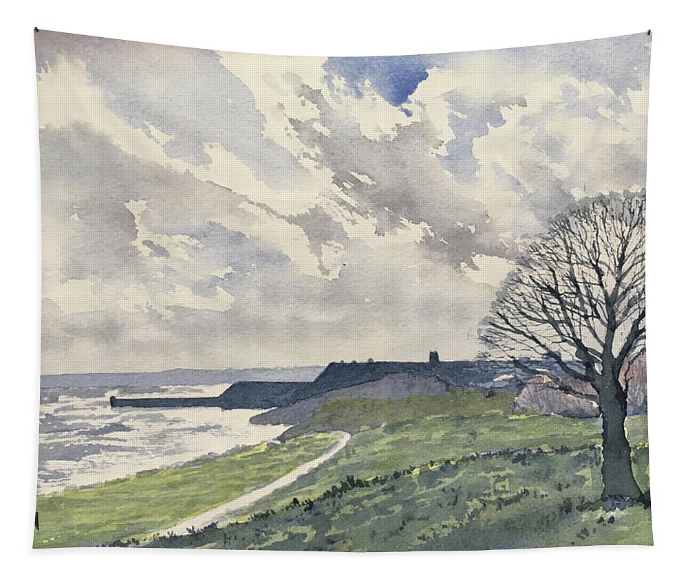 Watercolour Tapestry featuring the painting Towards Bridlington Bay from Sewerby Heads by Glenn Marshall