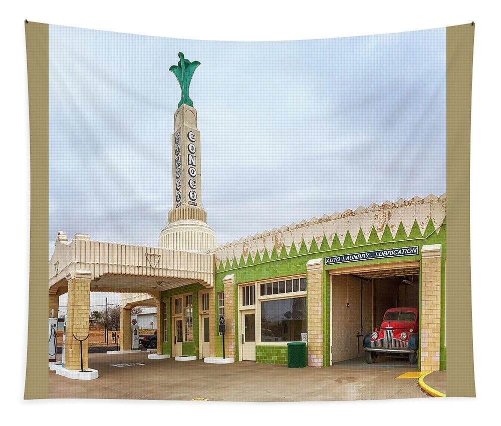 Conoco Tower Station Tapestry featuring the photograph Tower Station - Route 66 - Shamrock Texas by Susan Rissi Tregoning