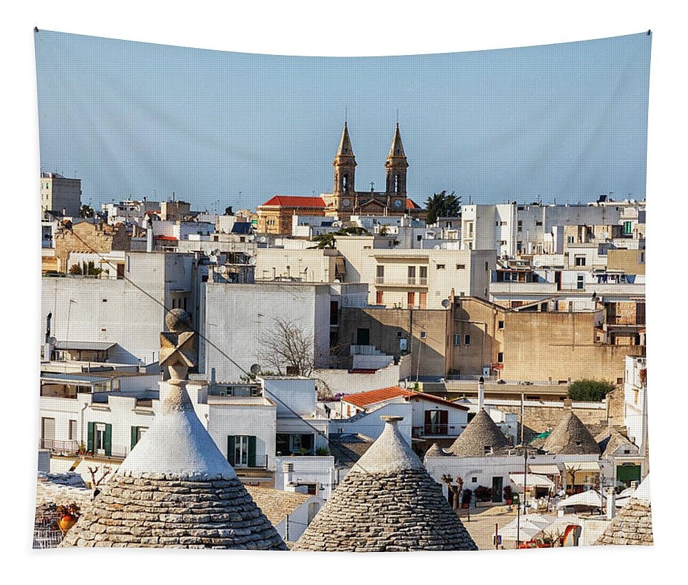 Italy Tapestry featuring the photograph town Alberobello, Puglia, Italy by Ariadna De Raadt