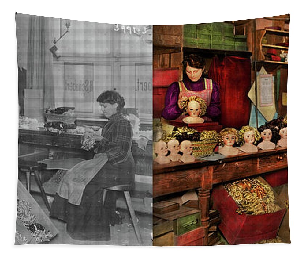 Germany Tapestry featuring the photograph Toy maker - Wigging out 1916 - Side by Side by Mike Savad