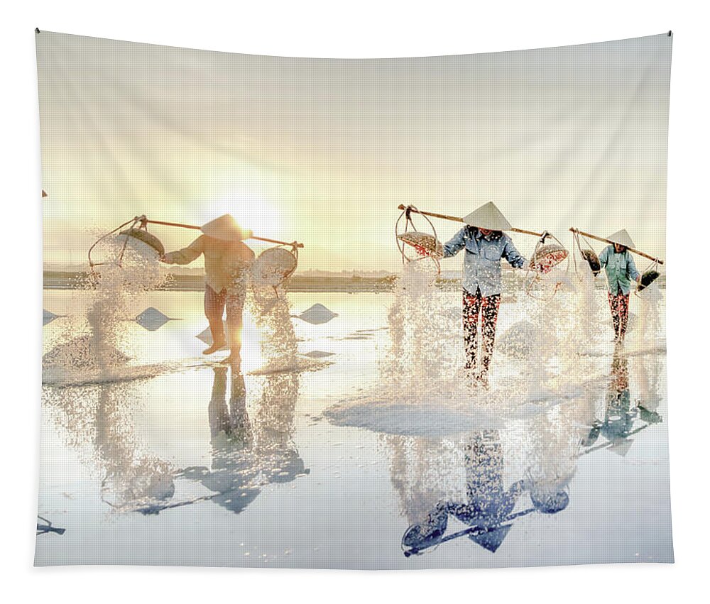 Awesome Tapestry featuring the photograph Traditional salt craft by Khanh Bui Phu
