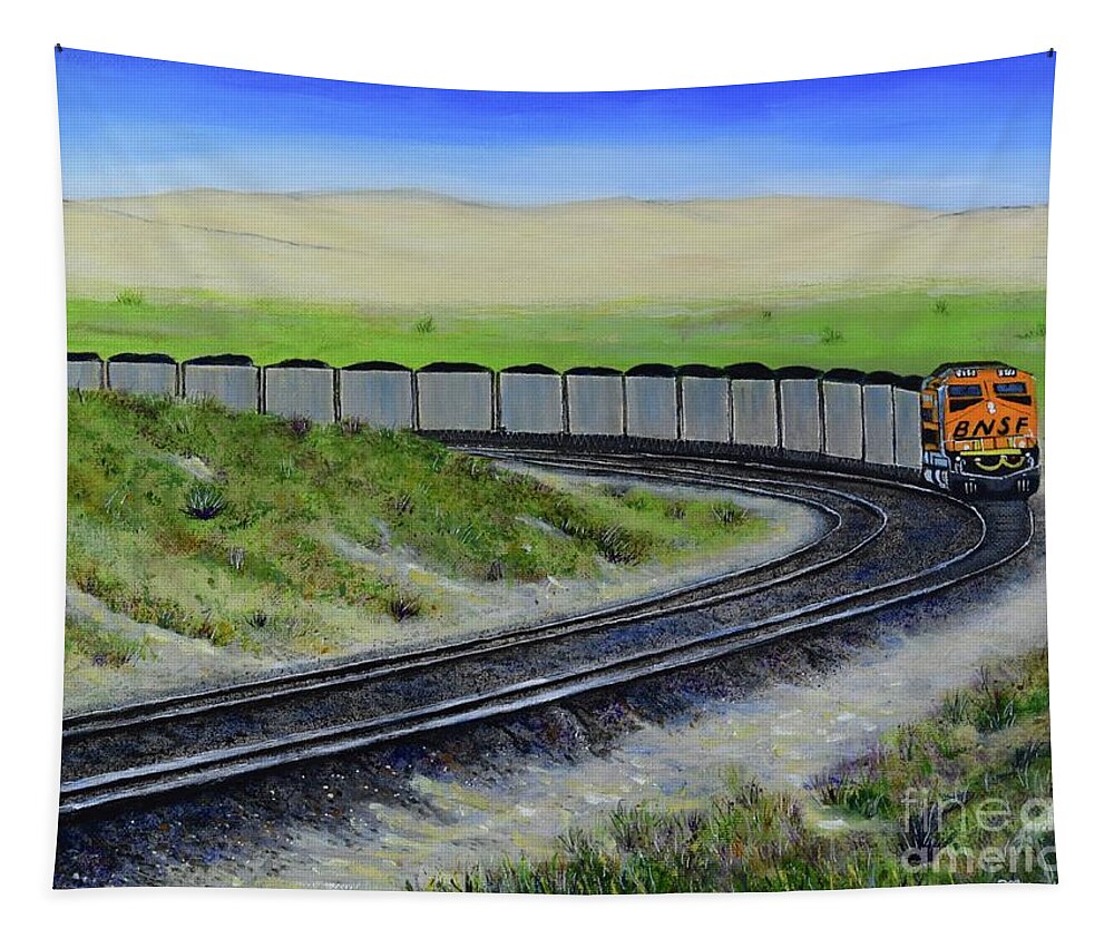Bnsf Tapestry featuring the painting Train 8780 by Mary Scott