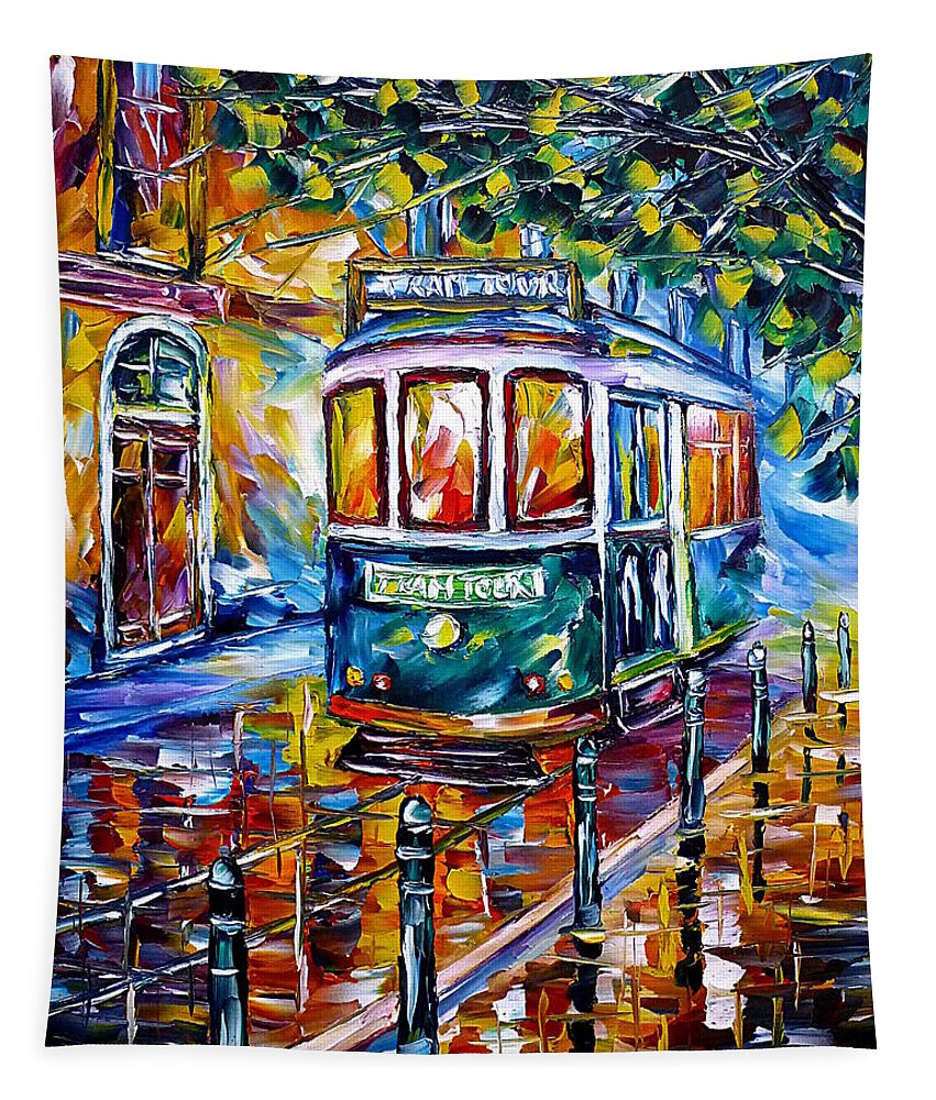 Lisboa Tapestry featuring the painting Tram In Lisbon I by Mirek Kuzniar