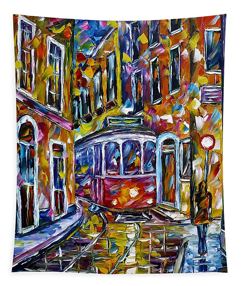 Lisboa Tapestry featuring the painting Tram In Lisbon II by Mirek Kuzniar