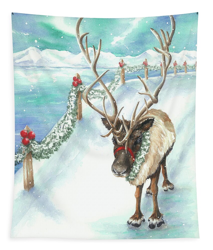 Reindeer Tapestry featuring the painting Tranquil Trek by Lori Taylor