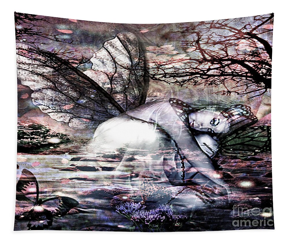 Butterfly Tapestry featuring the mixed media Transformation Fairy by Laurie's Intuitive