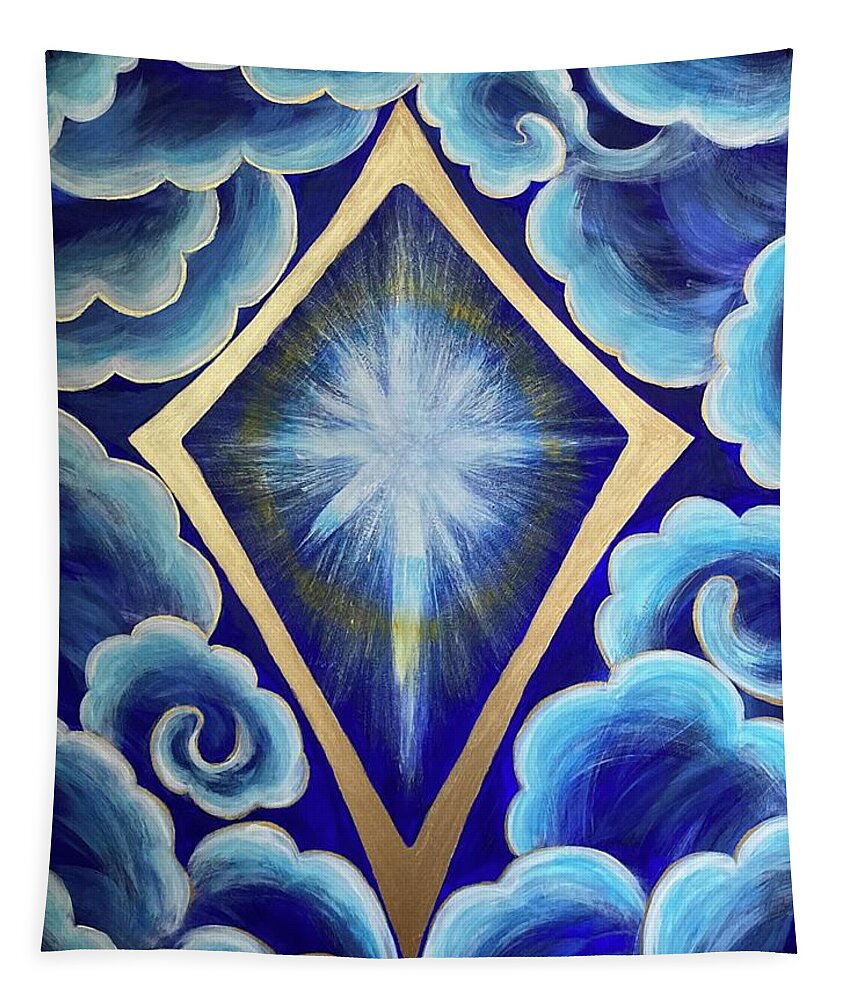 Portal Clouds Gold Light Tapestry featuring the painting Transition Portal by Holly Stone