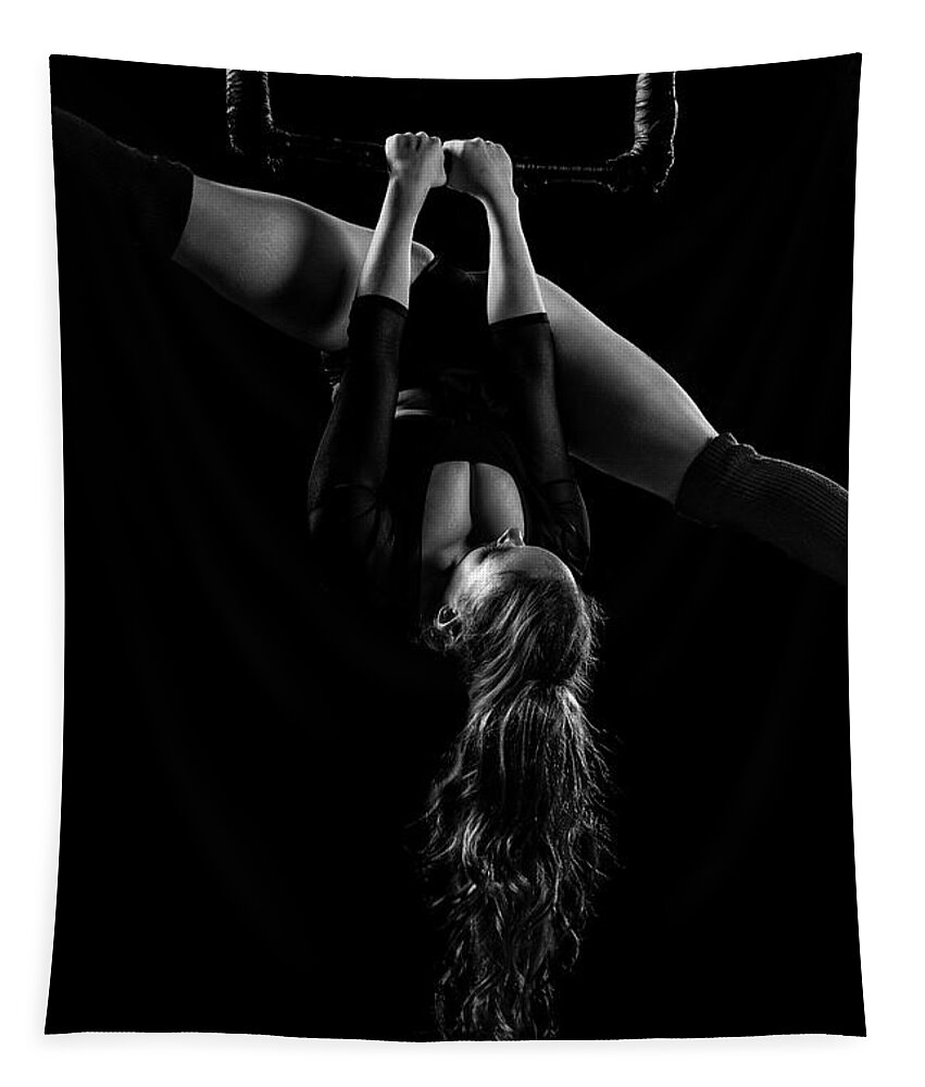 Trapeze Tapestry featuring the photograph Trapeze Obsessed in Black and White by Monte Arnold
