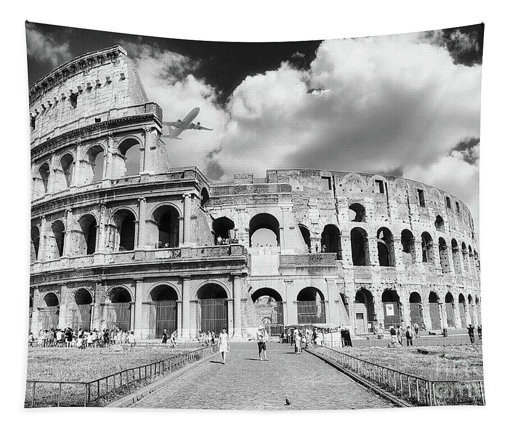 Coliseum Tapestry featuring the photograph Travel in Rome - Colosseum BW by Stefano Senise