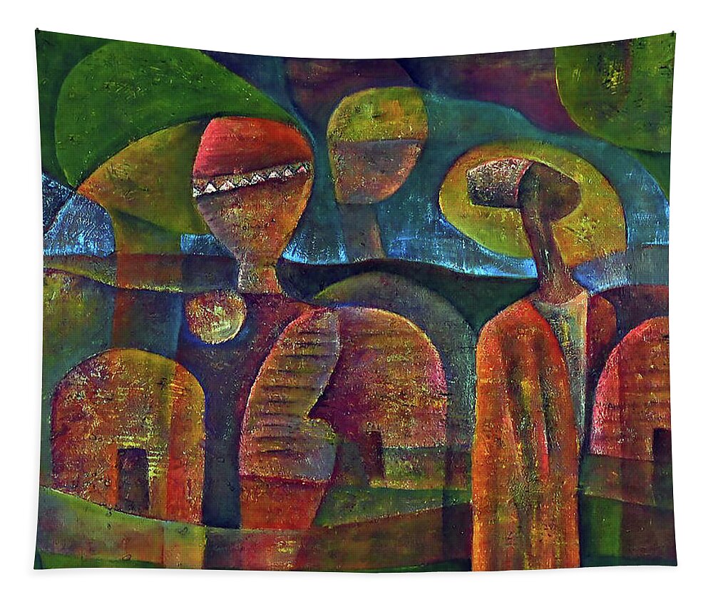 African Art Tapestry featuring the painting Travelers Then Came by Martin Tose 1959-2004