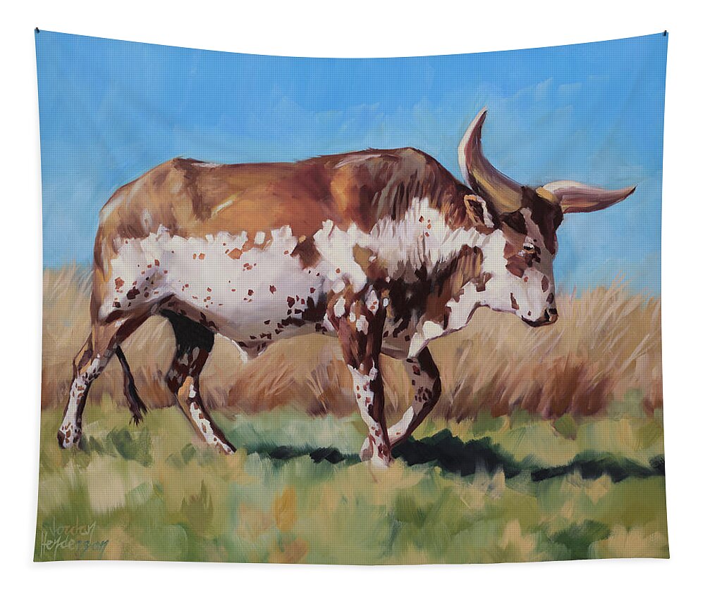 Steer Tapestry featuring the painting Traversing the Pasture by Jordan Henderson
