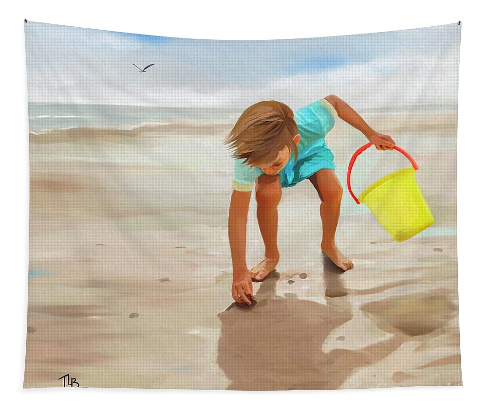 Beach Tapestry featuring the painting Treasure Hunter by Tammy Lee Bradley
