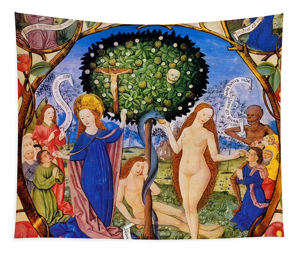 Tree Of Life Tapestry featuring the painting Tree of Life and Death Flanked by Eve and Mary-Ecclesia by Unknown
