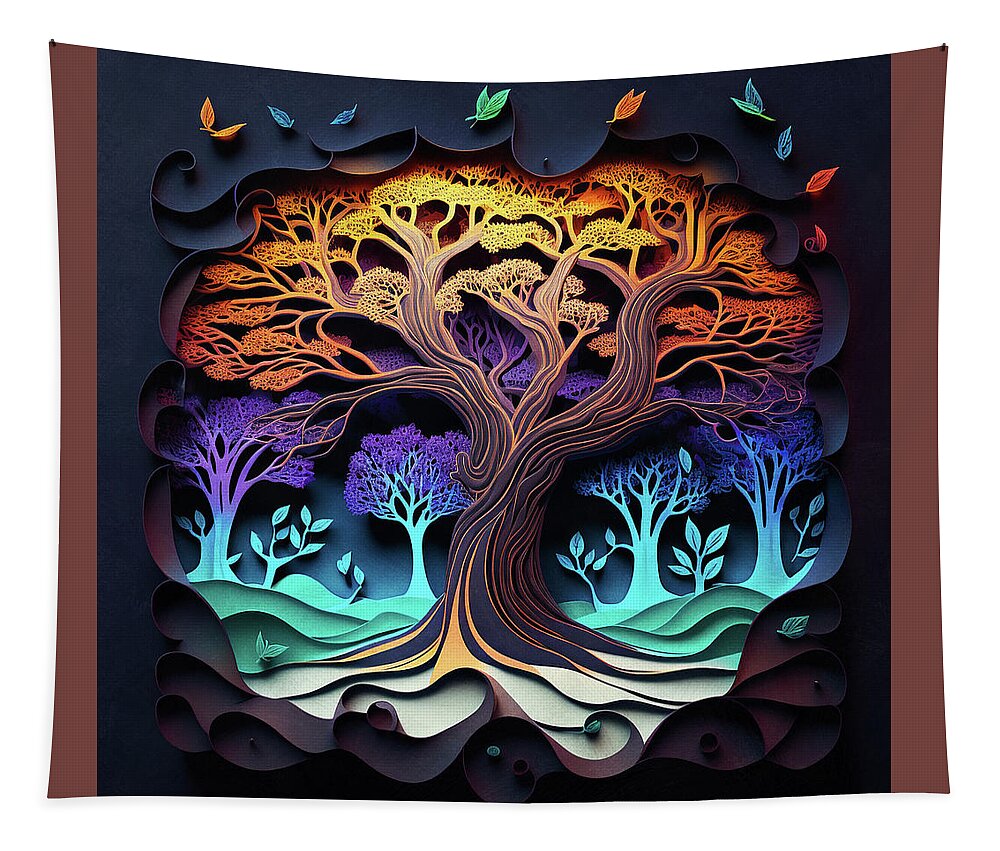 Tree Of Life Tapestry featuring the digital art Tree of Life - Paper Cut by Peggy Collins