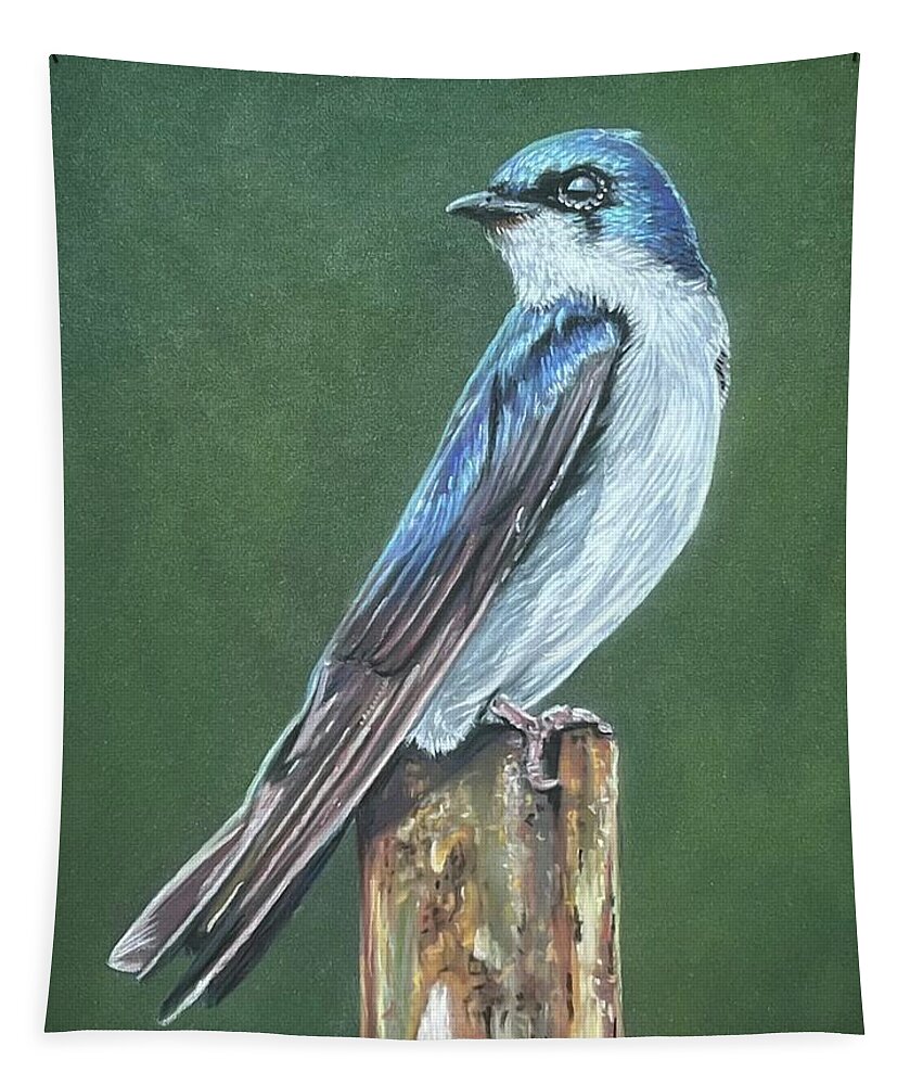 Bird Tapestry featuring the painting Tree Swallow by Mark Ray