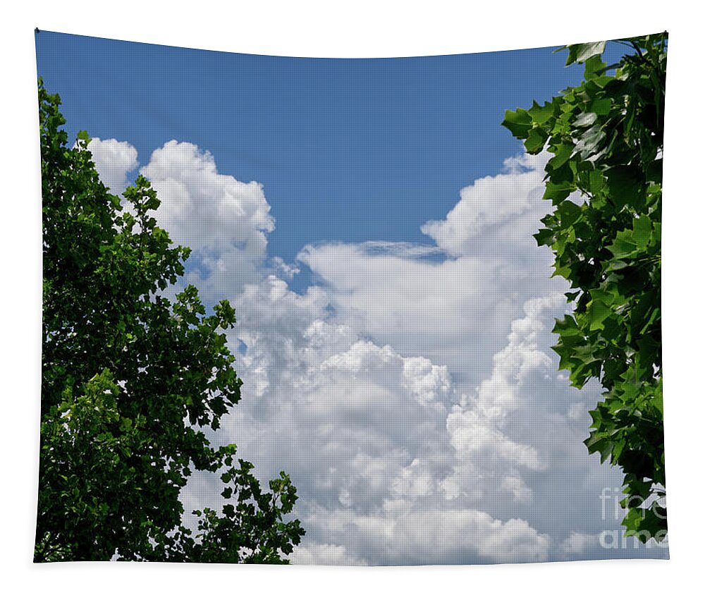 Green Tree Leaves Tapestry featuring the photograph Trees Clouds Sky by Phil Perkins