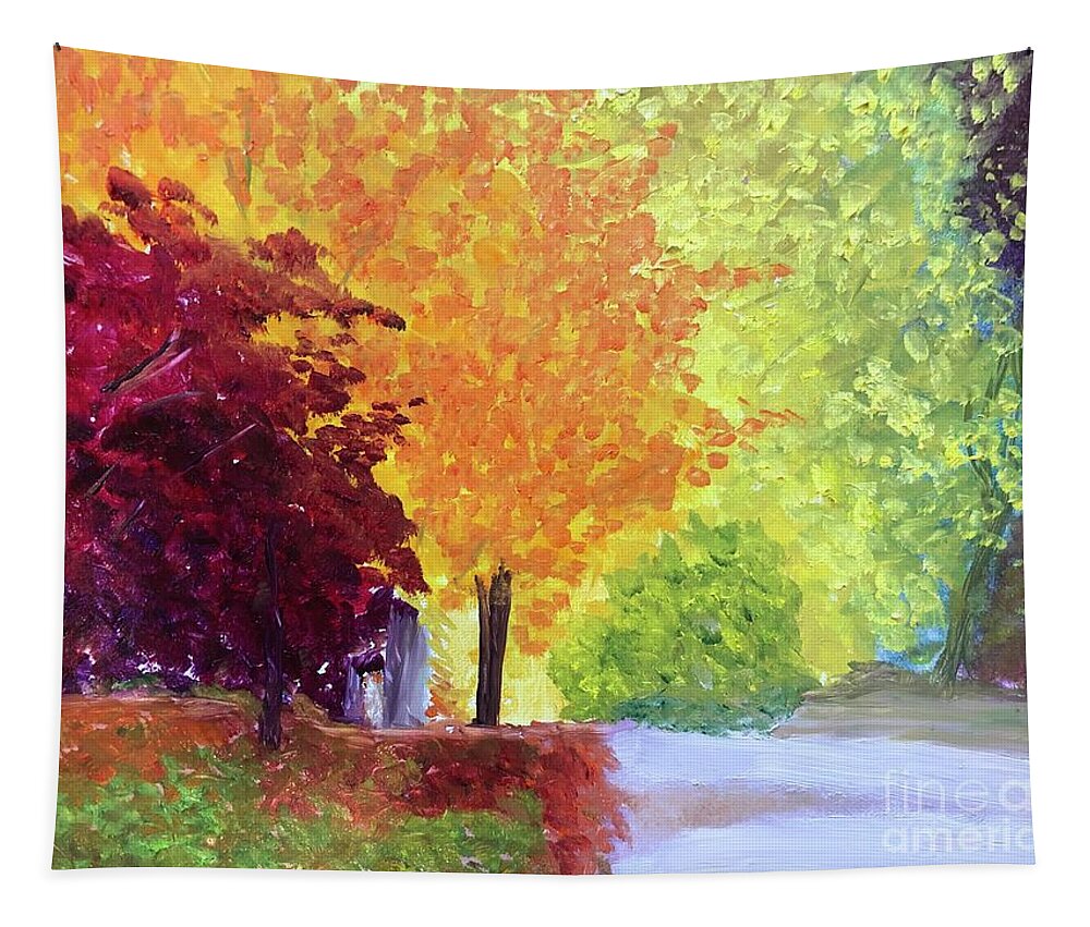 Trees Tapestry featuring the painting Trees of Winton by Kate Conaboy