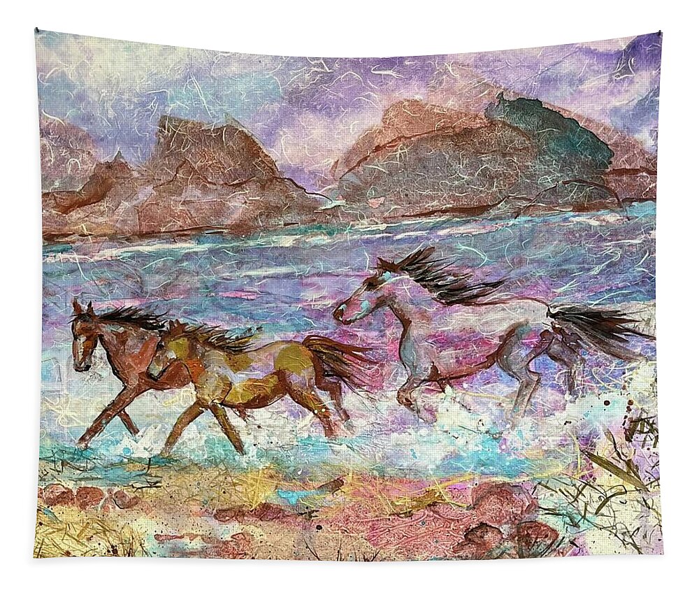 Horse Tapestry featuring the painting Tres Amigos by Elaine Elliott