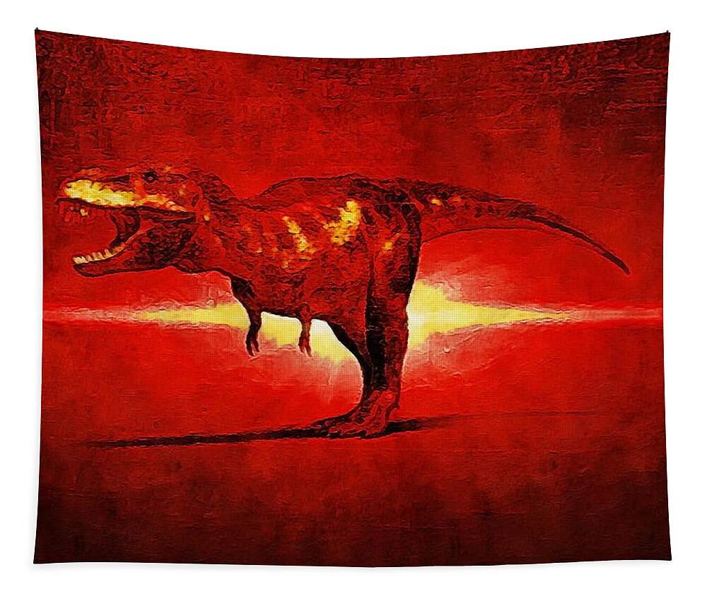 Trex Tapestry featuring the digital art TRex with an Abstract Red Effect by Douglas Brown