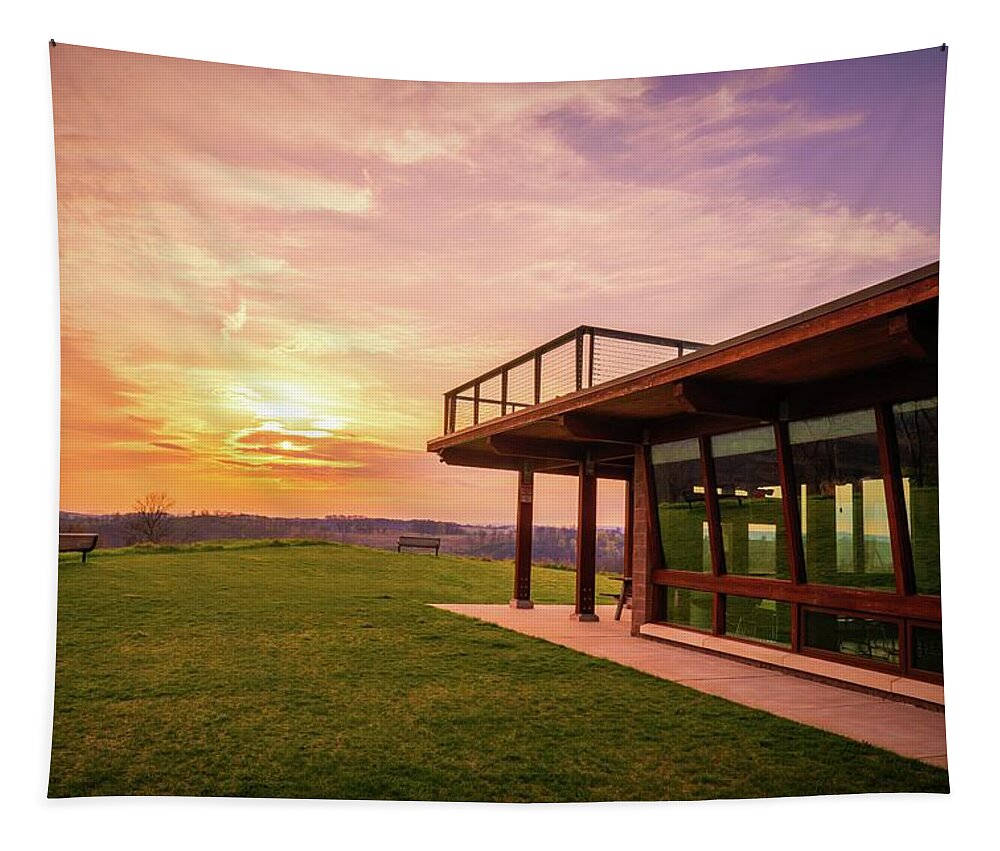 Sunset Tapestry featuring the photograph Trexler Environmental Center Sunset by Jason Fink