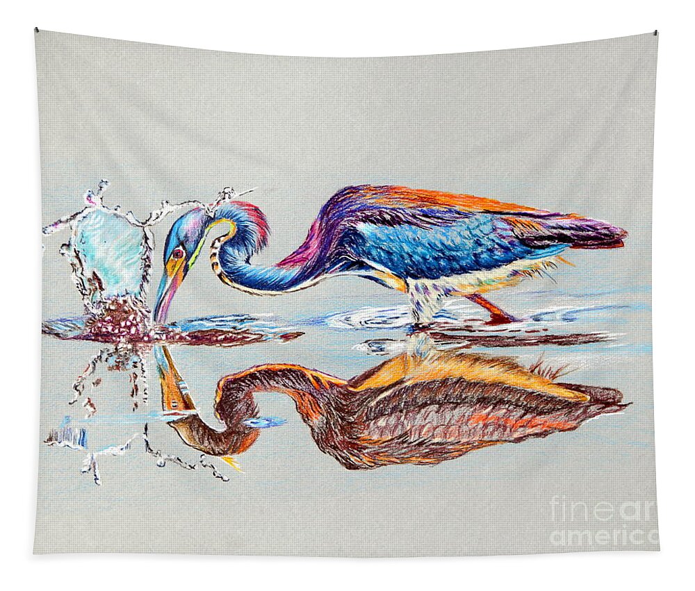 Heron Tapestry featuring the painting Tri-Colored Heron by Maria Barry