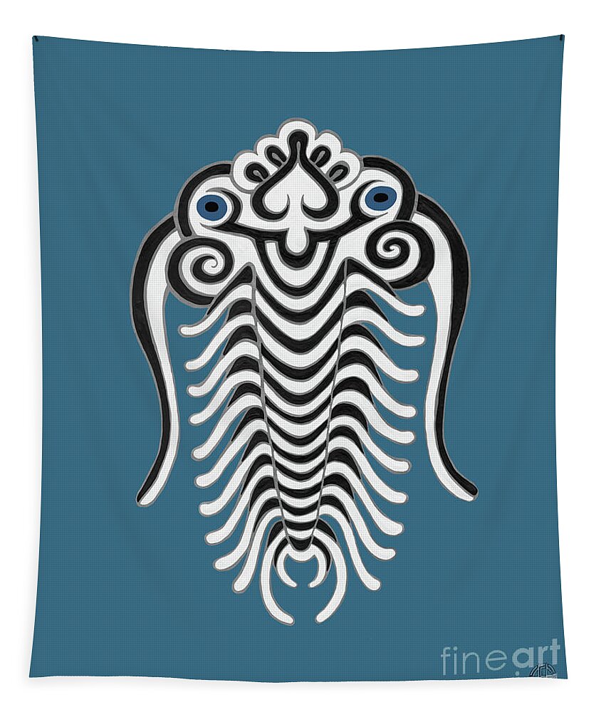 Sea Creature Tapestry featuring the painting Trilobite. Blue by Amy E Fraser