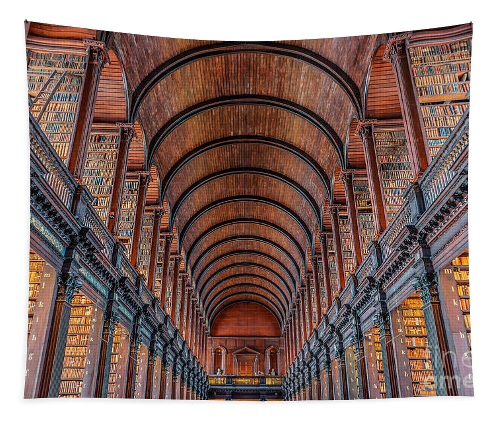 Library Tapestry featuring the photograph Trinity college library in Dublin by Delphimages Dublin Photography
