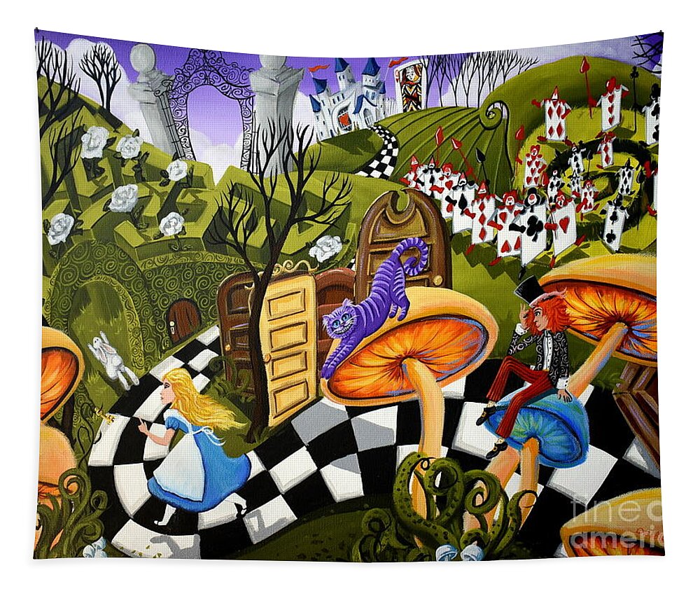 Alice In Wonderland Tapestry featuring the painting Trip Through Wonderland  Alice by Debbie Criswell