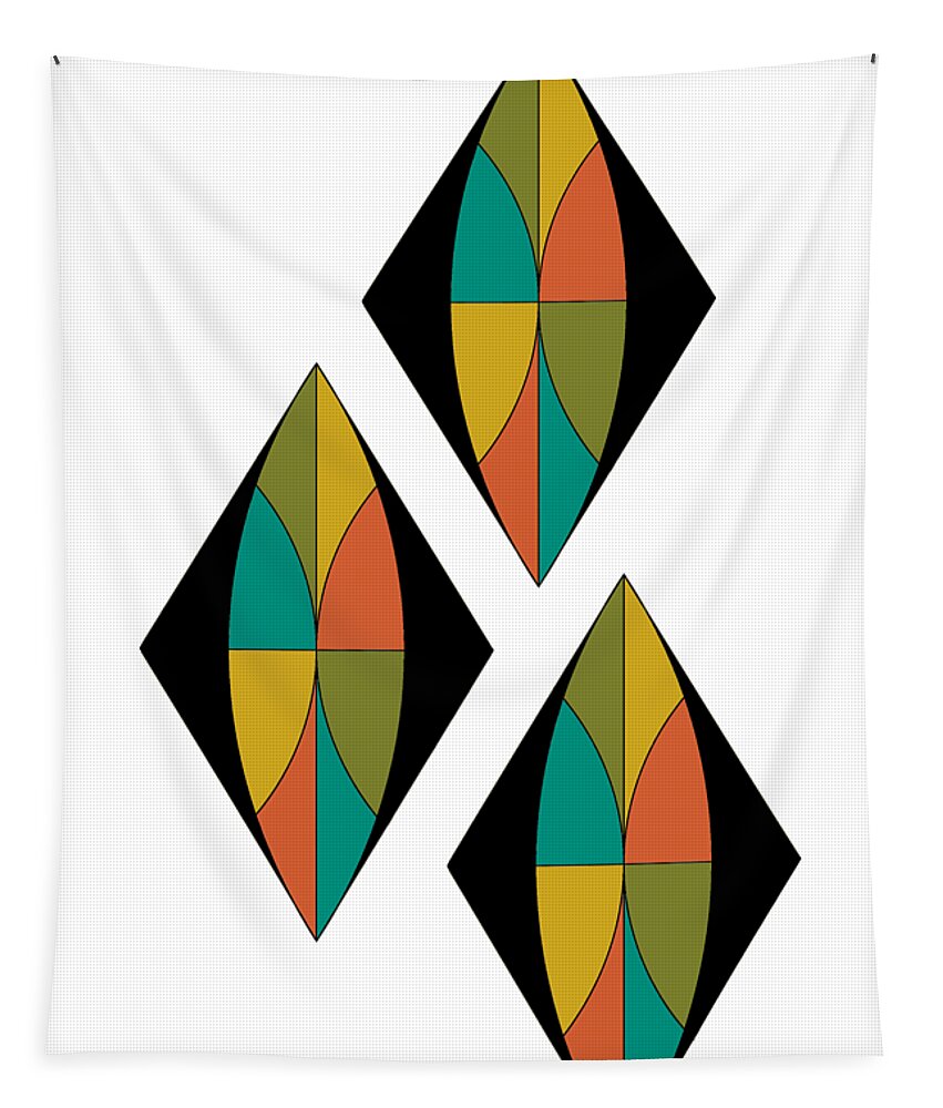 Mid Century Tapestry featuring the digital art Triple Diamonds Mid Century on white with diagonal line background by DB Artist