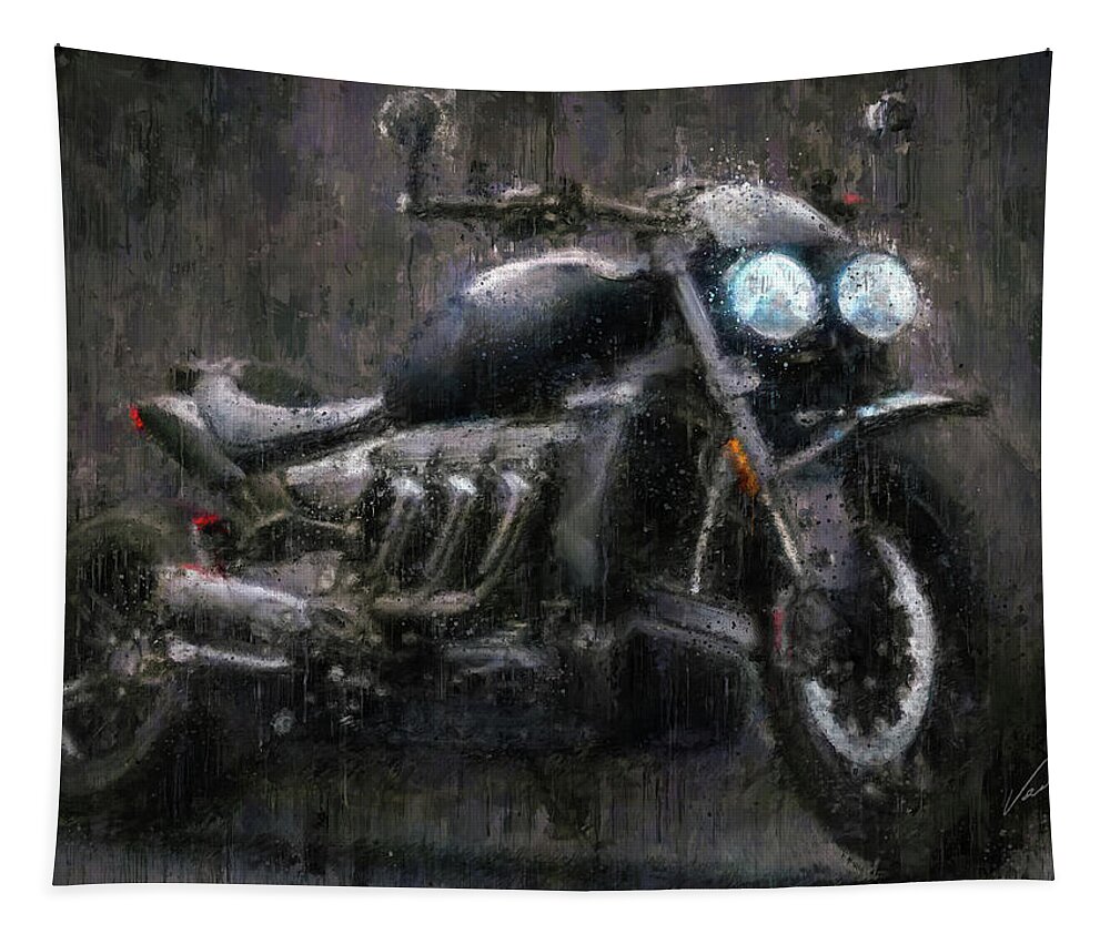 Motorcycle Tapestry featuring the painting Triumph Rocket 3 Motorcycle by Vart by Vart Studio