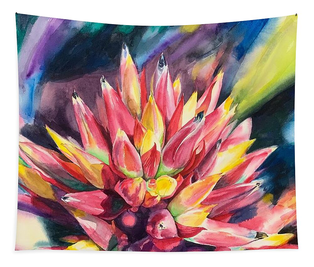 Flower Tapestry featuring the painting Tropical Flower Cluster by Lisa Tennant
