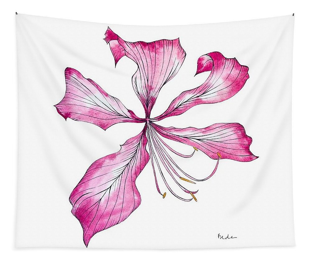 Tropical Tapestry featuring the painting Tropical Flower in Quinacridone Magenta by Catherine Bede