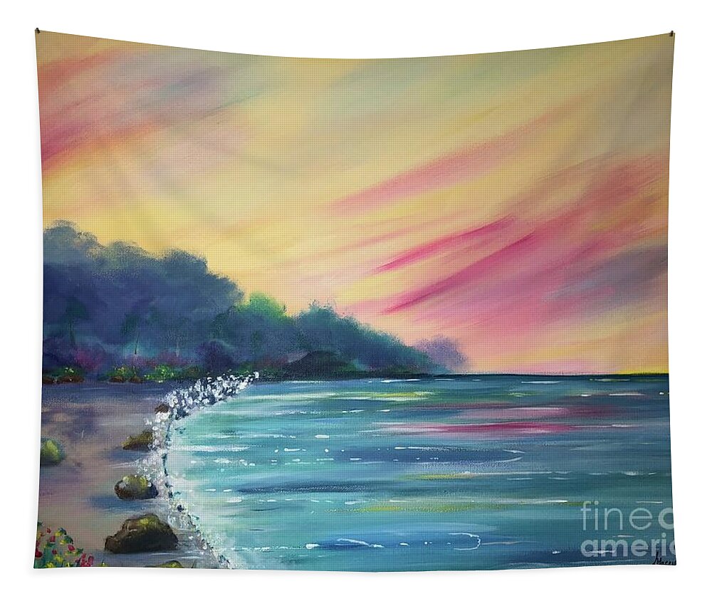 A Print Of An Original Painting “tropical Peace”. Tapestry featuring the painting Tropical Peace by Stacey Zimmerman
