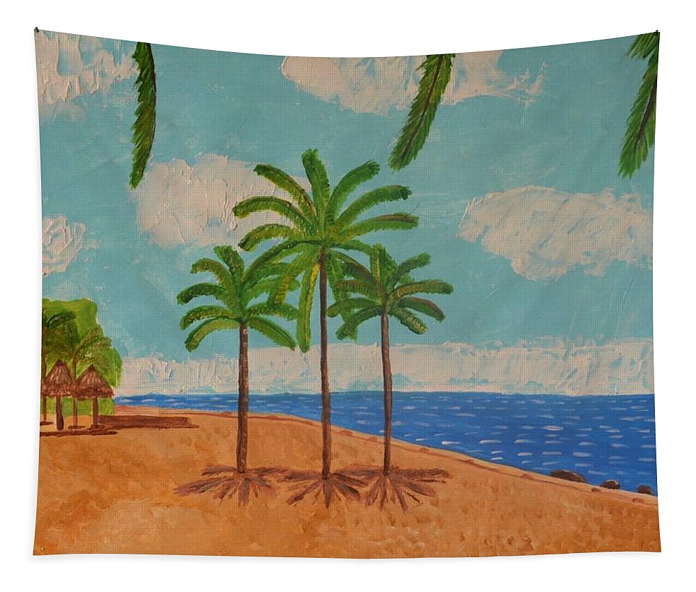 Tropical Scene Tapestry featuring the mixed media Tropical Scene by Magdalena Frohnsdorff