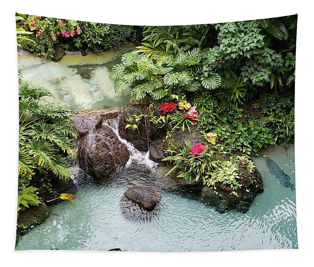 Water Tapestry featuring the photograph Tropical Waterfall by Karen Harrison Brown