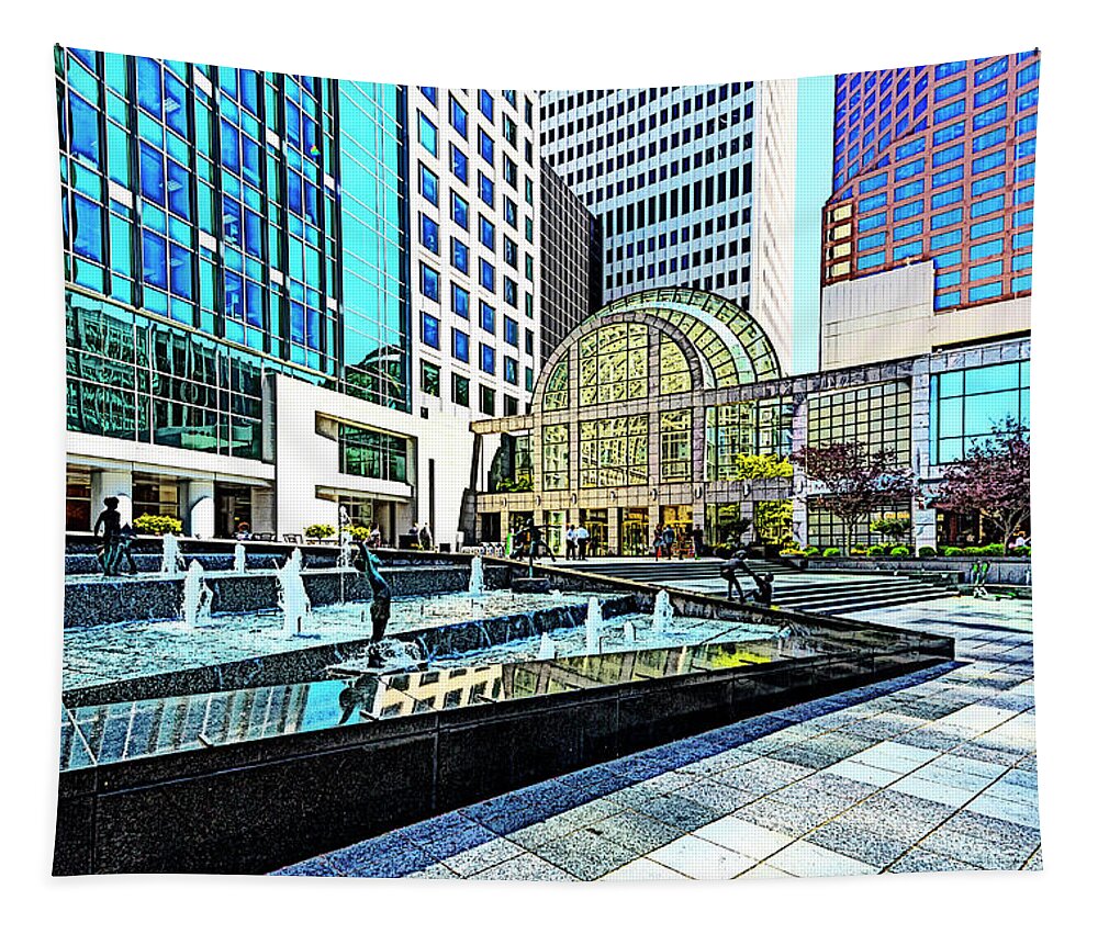 Architectural-photographer-charlotte Tapestry featuring the digital art Tryon Street - Uptown Charlotte by SnapHappy Photos