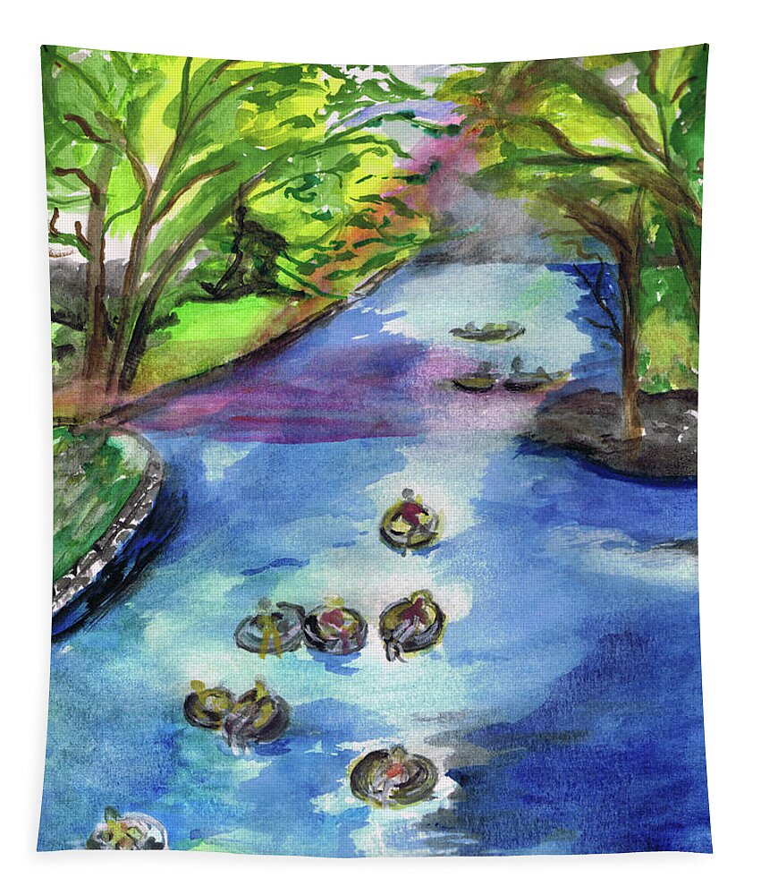 Water Tapestry featuring the painting Tubing the Guadalupe by Genevieve Holland